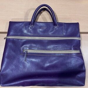 Purple Leather Tote Bag